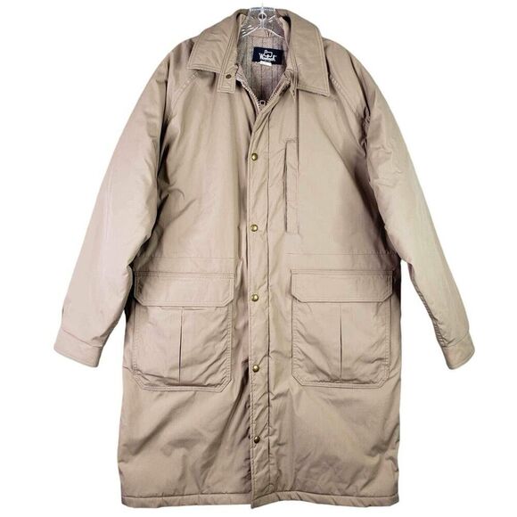 Woolrich Vintage Coat Trench Wool Lined Khaki Men’s Size Large L - Picture 2 of 11